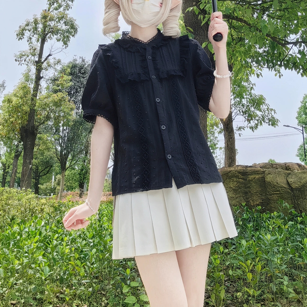 DMFS Lolita~Sweet Lolita Blouse Cotton Summer Short Sleeve Shirt 35844:505568