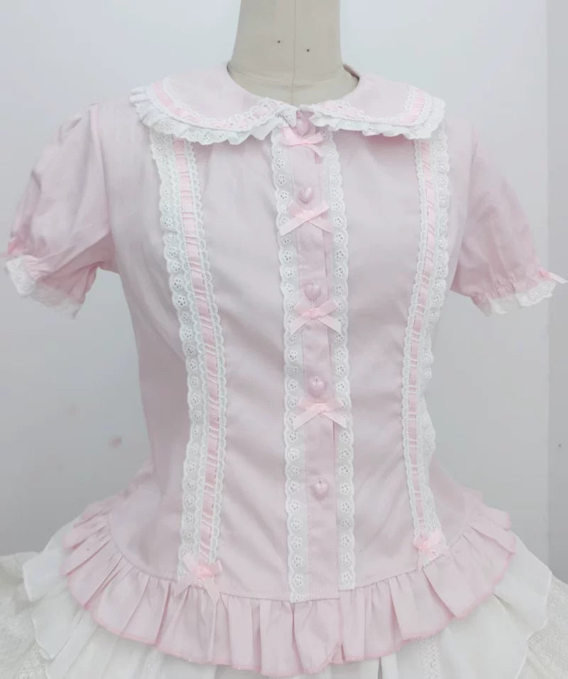 Sweet Lolita Short Sleeve Blouse, Multi-color Ribbons & Bows (L M S XL) 45774:861983