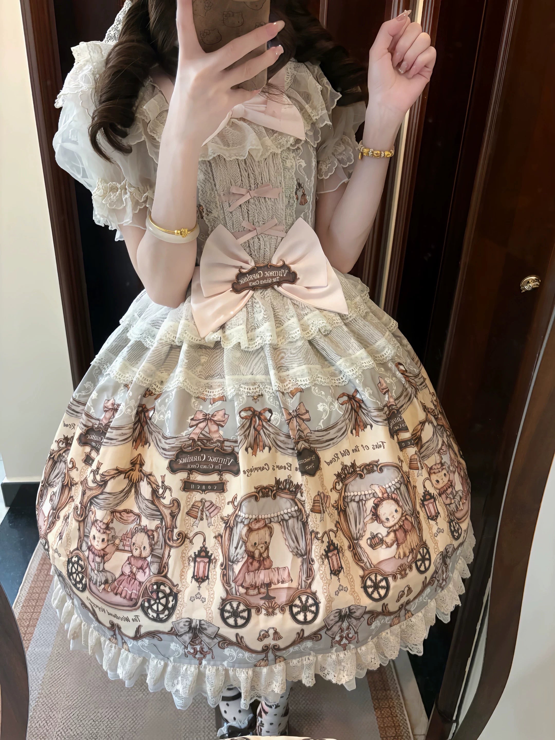 Bunny and Bear - Printed Sweet Lolita Dress, Lace and Bow Details