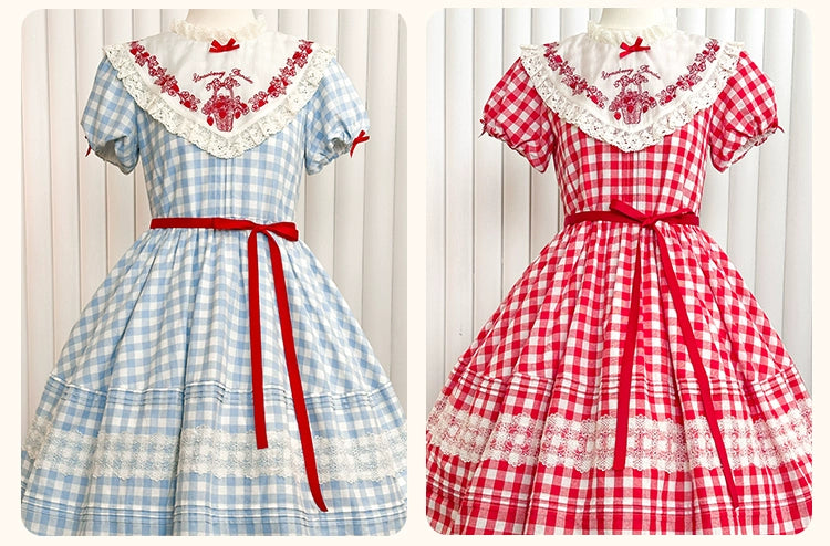 Flower and Pearl Box - Strawberry Basket - Country Lolita Dress Plaid Summer Spring Dress 35676:497928
