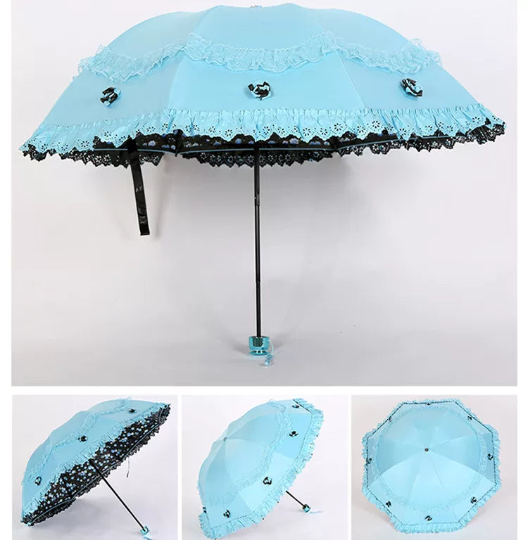 Foldable Lolita Parasol, Floral and Embroidery Detail 45591:855741