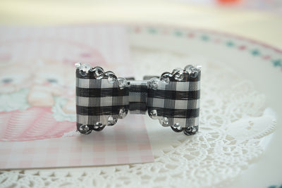 (Buyforme)Cat Tea Party~ Sweet Lolita Bow Ring and Necklace black-white grid ring  