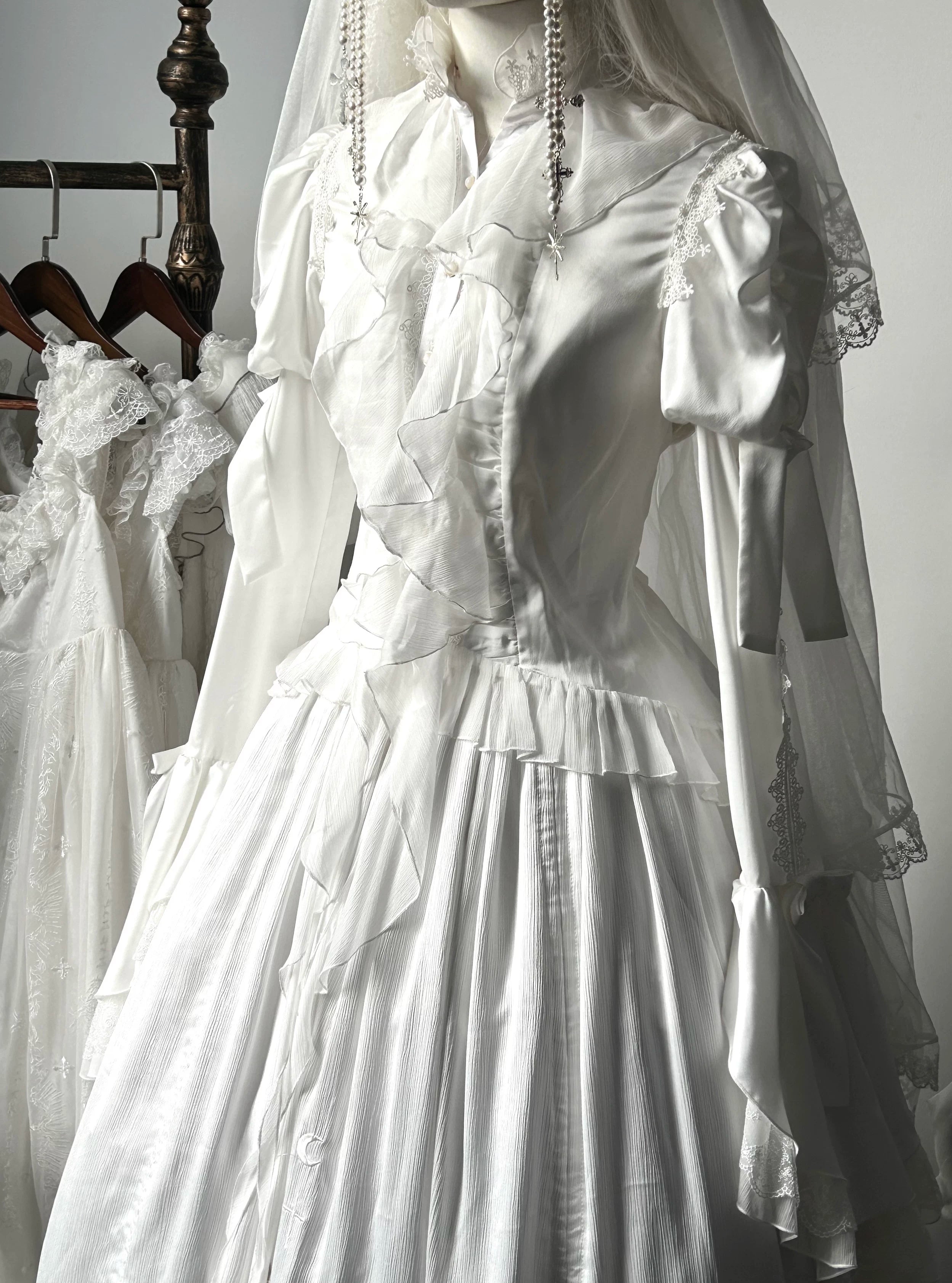 Dragon Bone - Gothic Lolita Blouse, Irregular Swallowtail Flounce Hem