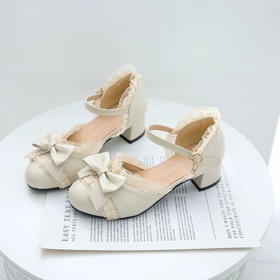 Yana~Sweet Lolita Shoes Round Toe Students Chunky Heel Off-white 33 