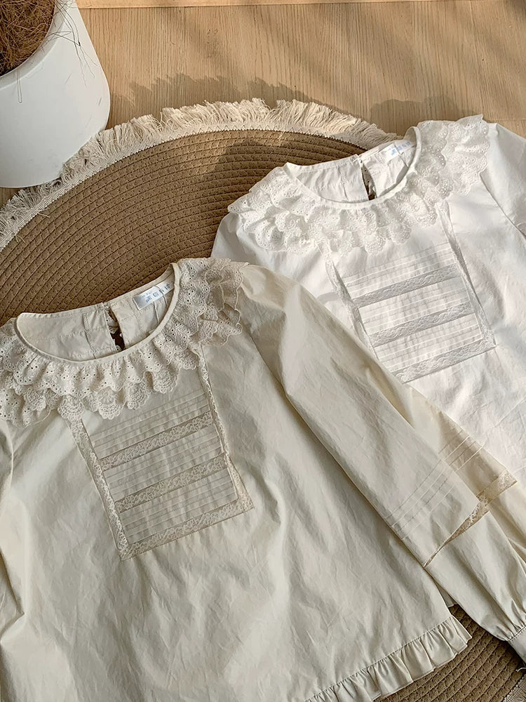 Jennie - Sweet Lolita Cotton Shirt, Ruffled Round Collar