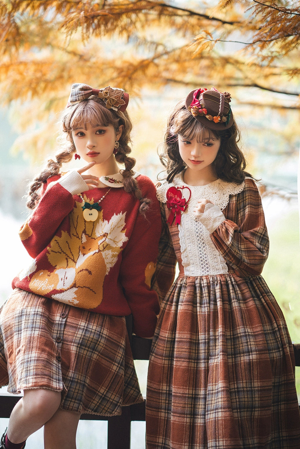 Miss Point - Chubby Fox in the Forest - Customized Lolita OP Dress Plaid Loose Daily Dress