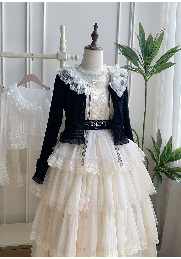 Morning Dew - Elegant Lolita Cardigan, Ruffle & Butterfly Pattern