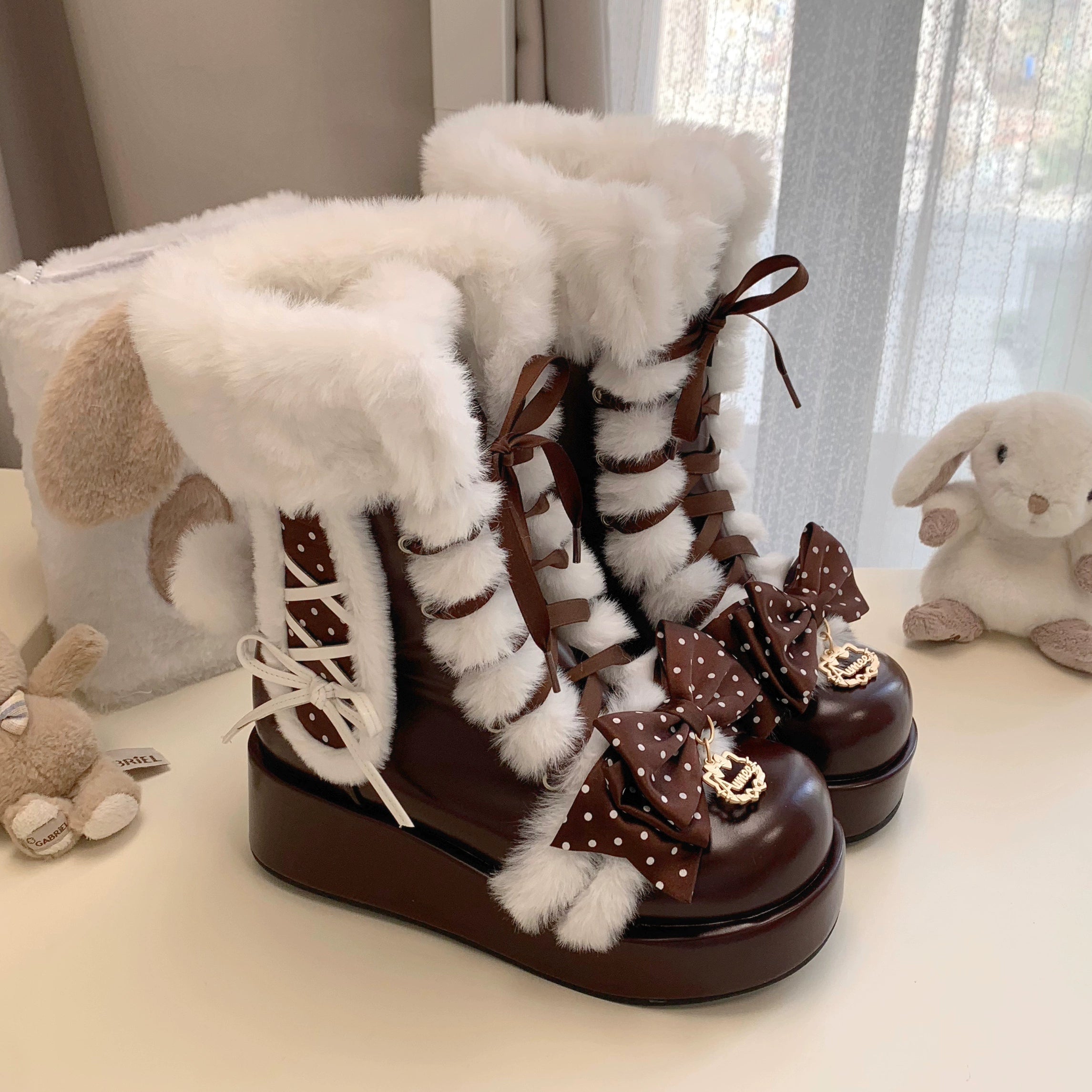 Aimee - Cherry Snow Bunny Ears - Winter Sweet Lolita Boots, Bunny Ears (34 35 36 37 38 39 40 41) 44050:793556