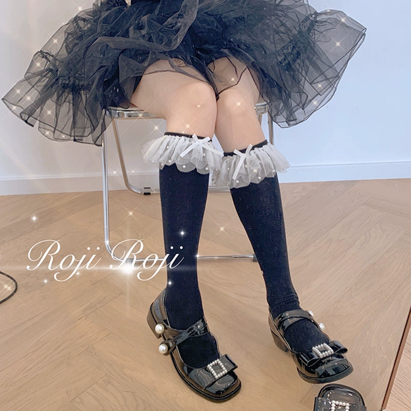 Roji Roji~Sweet Lolia Socks Mid-tube Cotton Lolita Lace Bow Socks 35914:506364