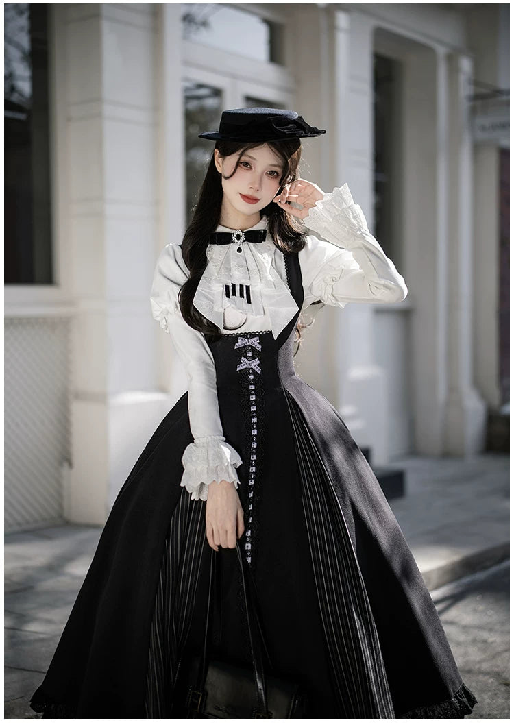 Monochrome Sonata - Classic Lolita Bust-supporting JSK Set, Piano Inspired