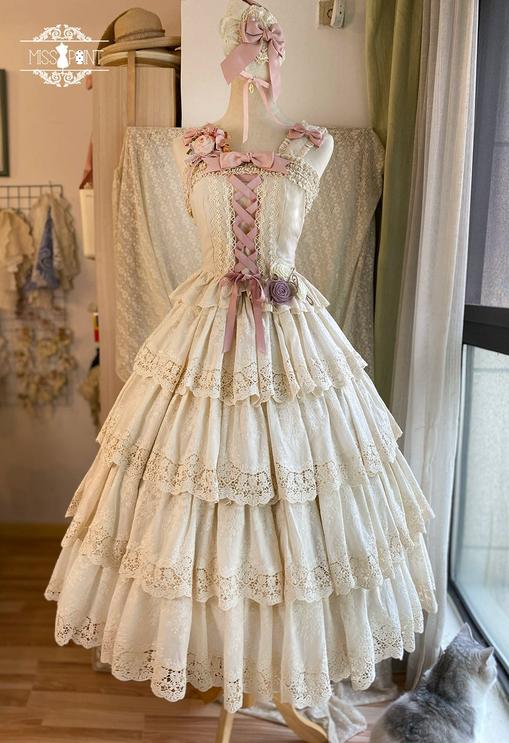 Miss Point - Forest Waltz - Classic Lolita Tiered Skirt Multi-layer Embroidered SK S Beige 4-layer skirt only