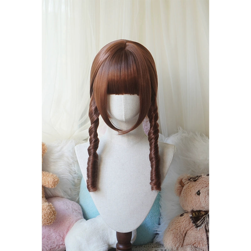 Imperial Tea - Solid Lolita Bob Wig With Detachable Curl Ponytail Honey Brown - Bob Wig + Hairnet