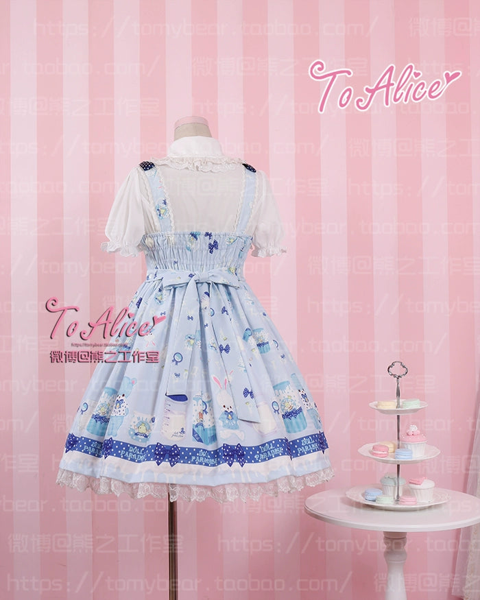 To Alice - Dear Dolls - Kawaii Lolita JSK Dress, Bear & Bunny Print 44016:791812