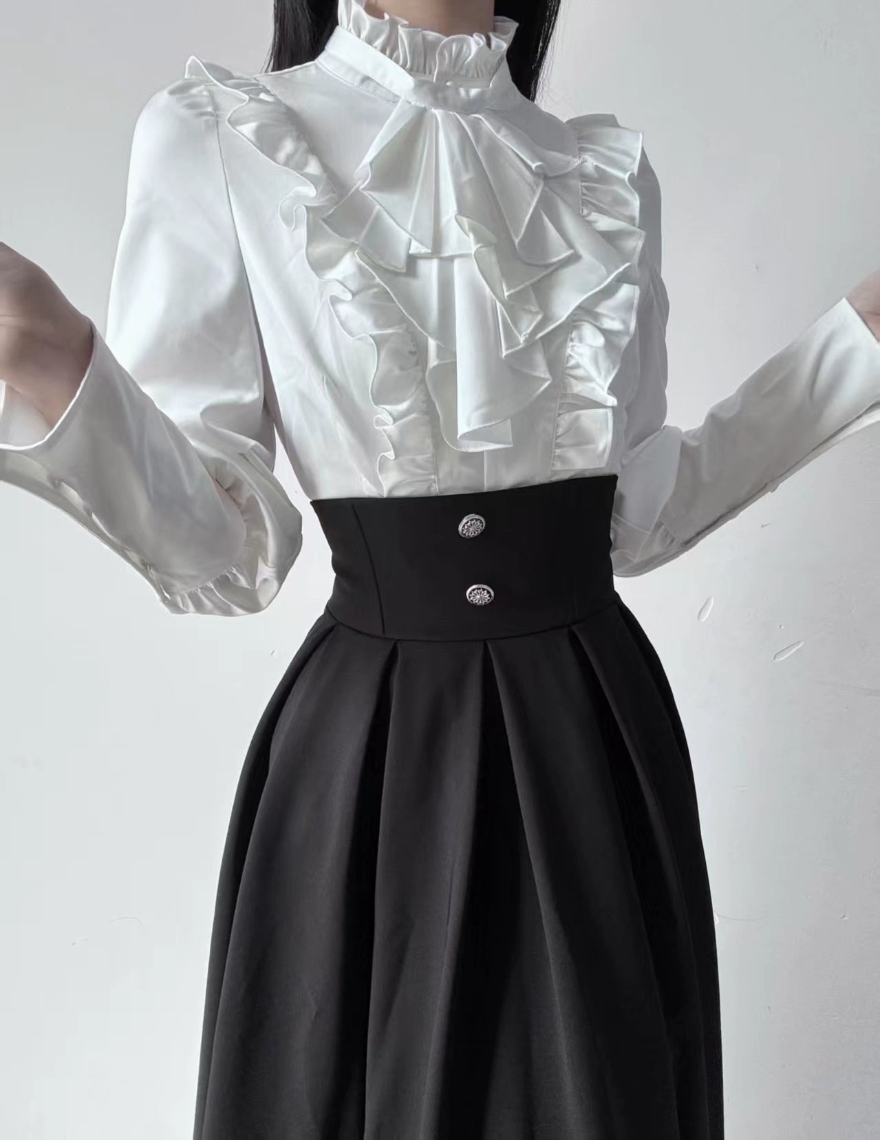 Nightingale Girl - Ode to Nobility - Gothic Lolita Mutton Sleeve Shirt, Detachable Jabot 44130:797074