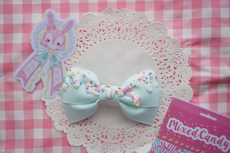 Cat Tea Party - Handmade Sweet Lolita Bow Hair Clip Cute Imitation Cream Cake Light blue