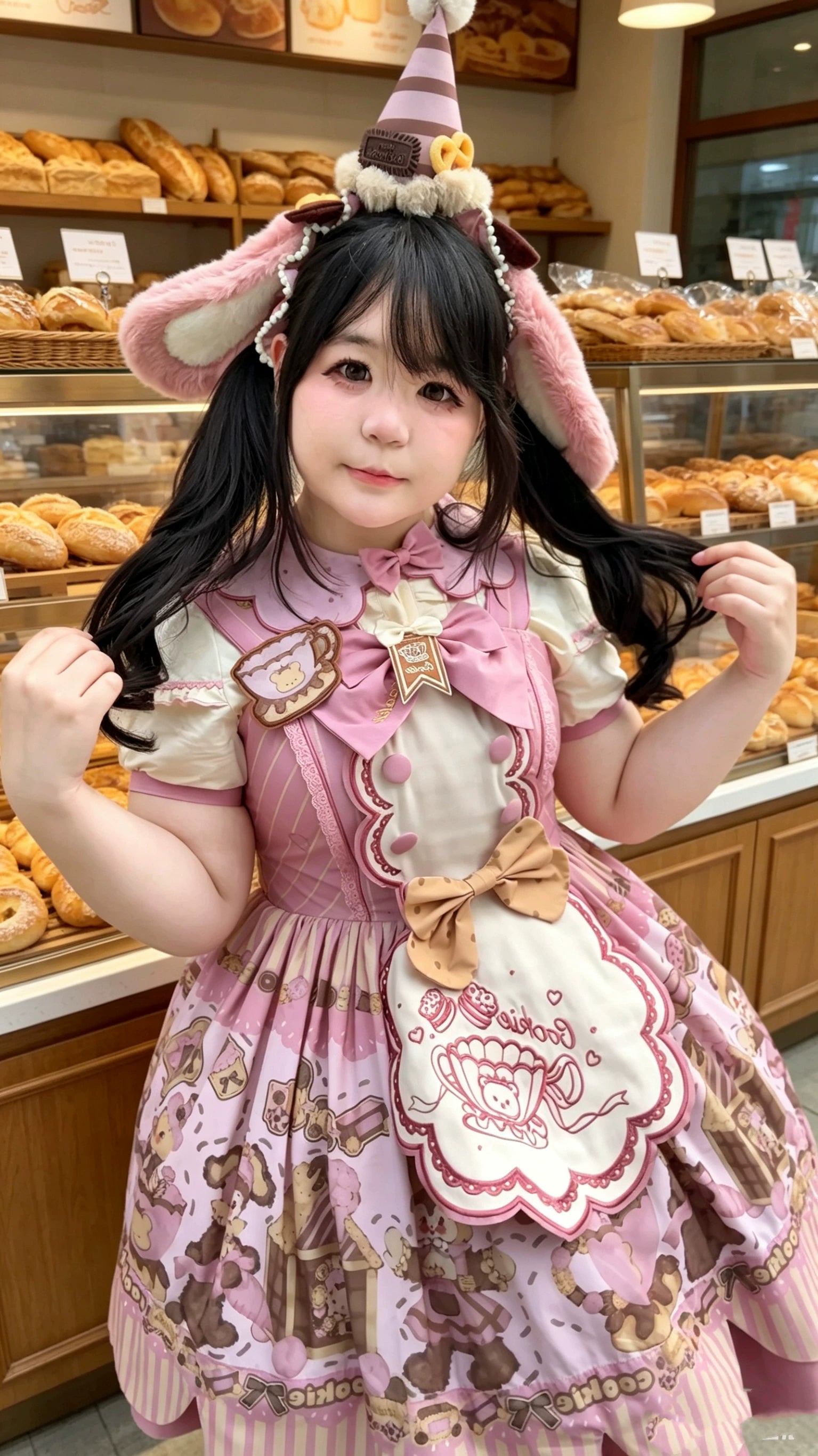 Bear Biscuit SP - Kawaii Lolita Bear Printed Dress Set with Bows 45375:846410