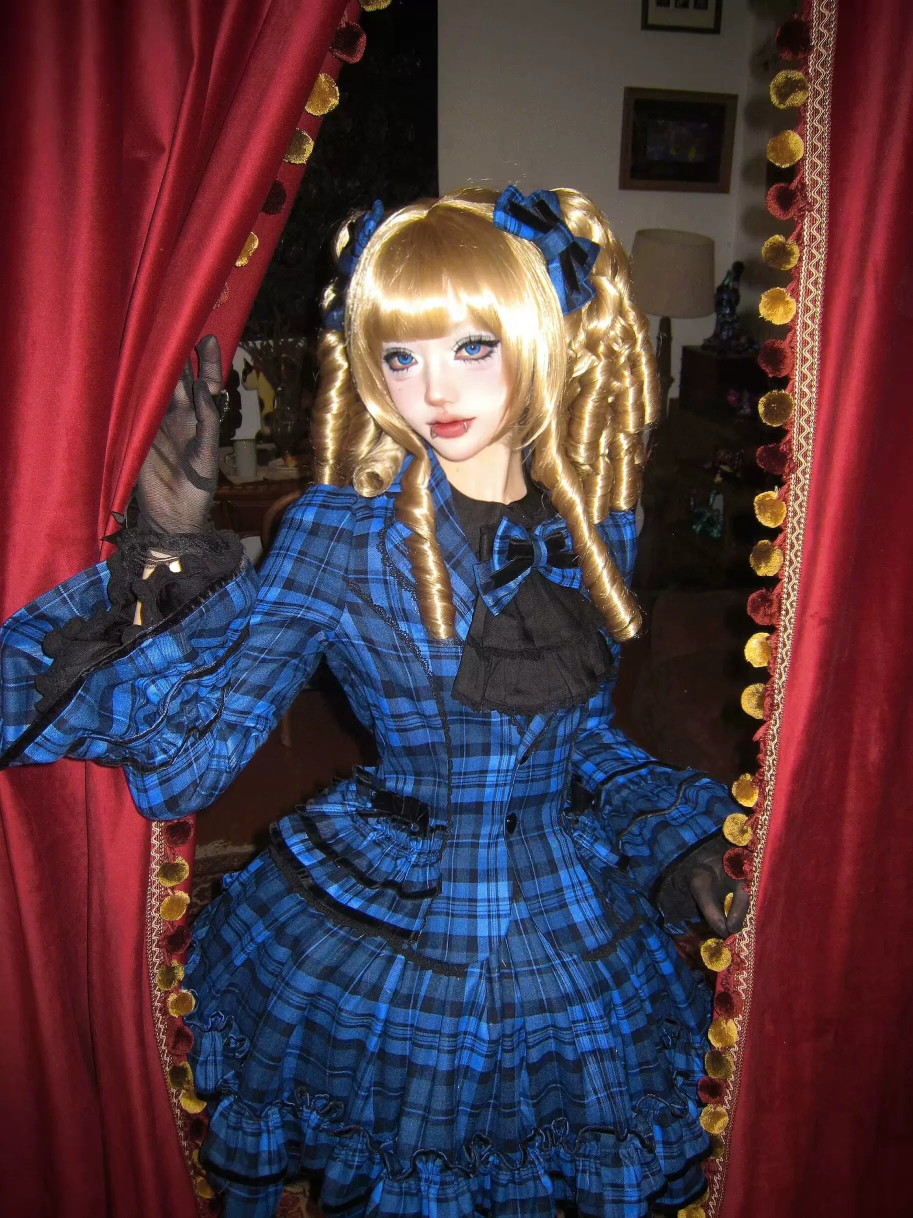Chris's Notes - Old School Lolita Plaid Coat Set, Tiered Skirt Blue Coat (requires purchase as a set) S