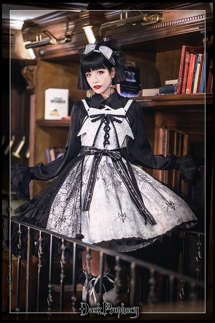 DuskProphecy - Coccyx - Elegant Lolita Dress High Waist Fishbone Print JSK Set
