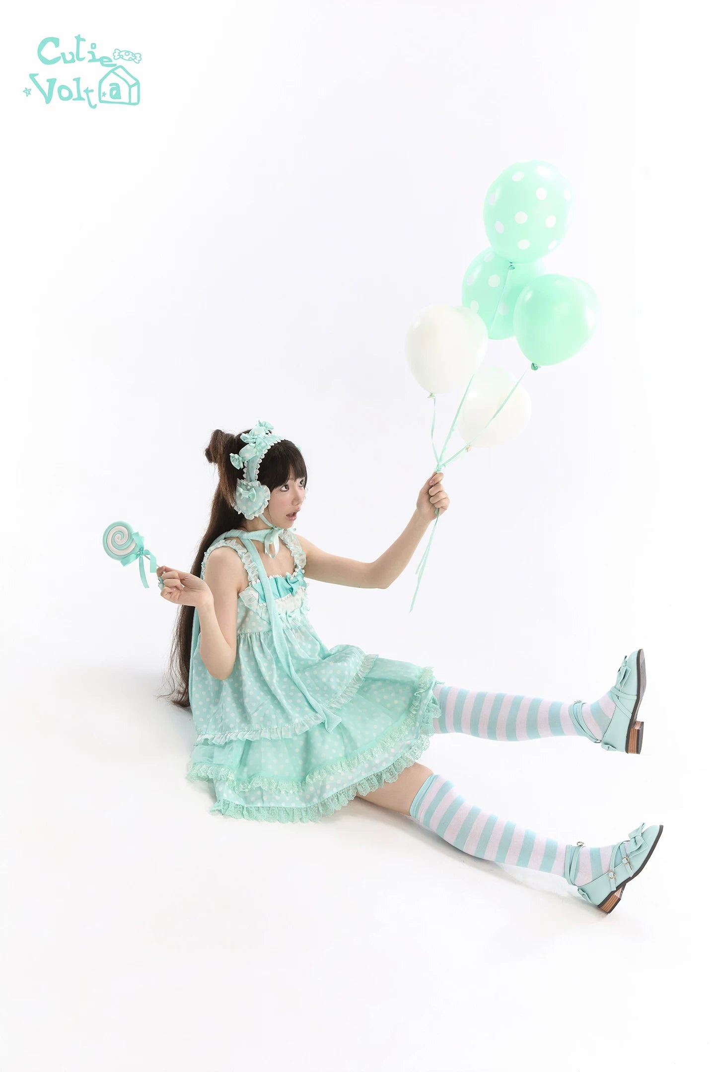 Candy Cottage - Old School Lolita Polka Dot Dress & Top Skirt Set 45522:851870