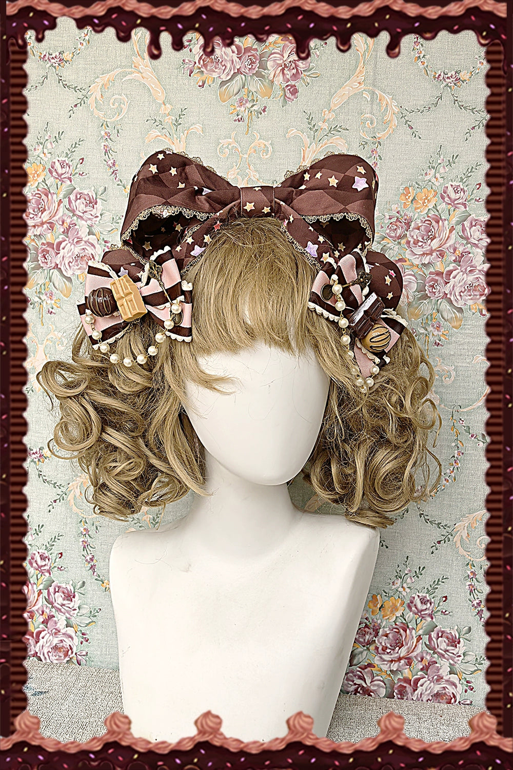 Chocolate Carousel - Peter Pan Collar Old School Lolita JSK Dress, Carousel Print A Pair of Pink Side Clips (one size / choose M) S