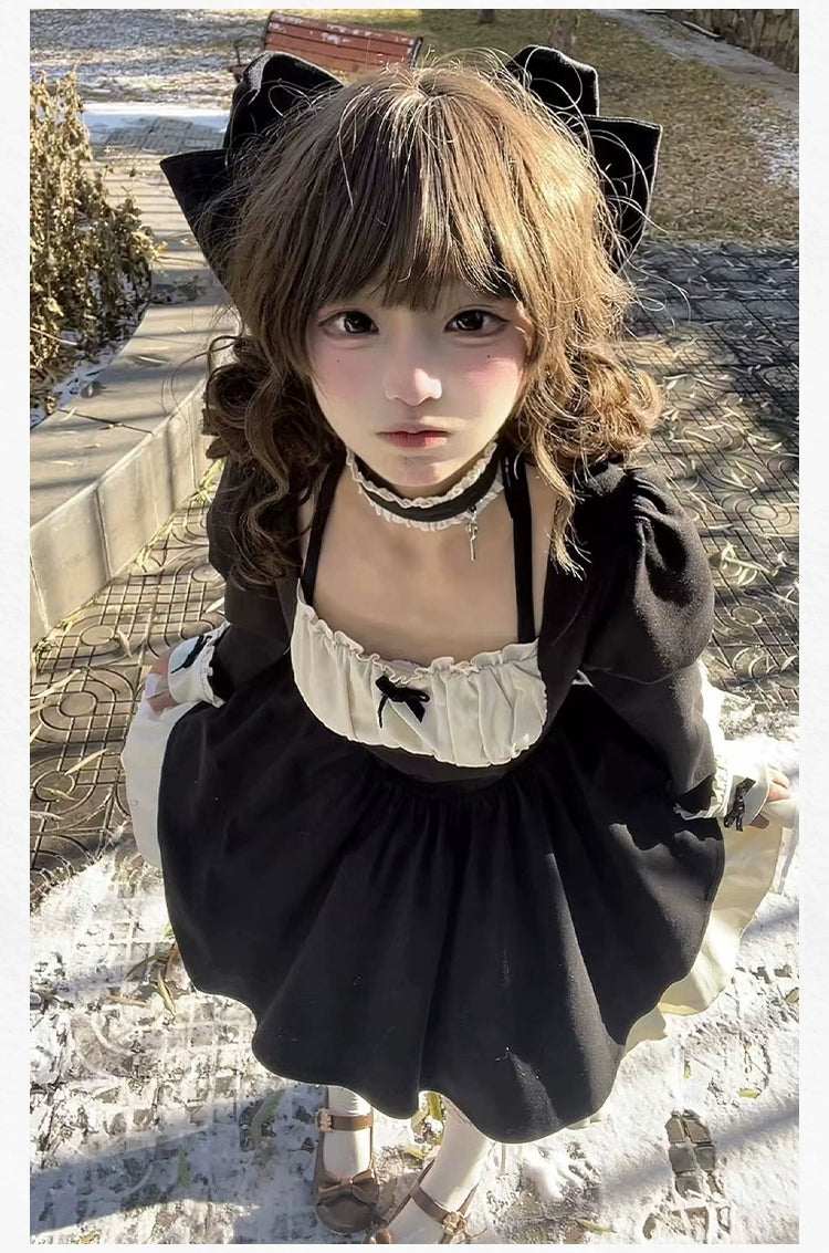 With PUJI - Suki - Maid Lolita OP Set, Detachable Apron, Juliet Sleeve