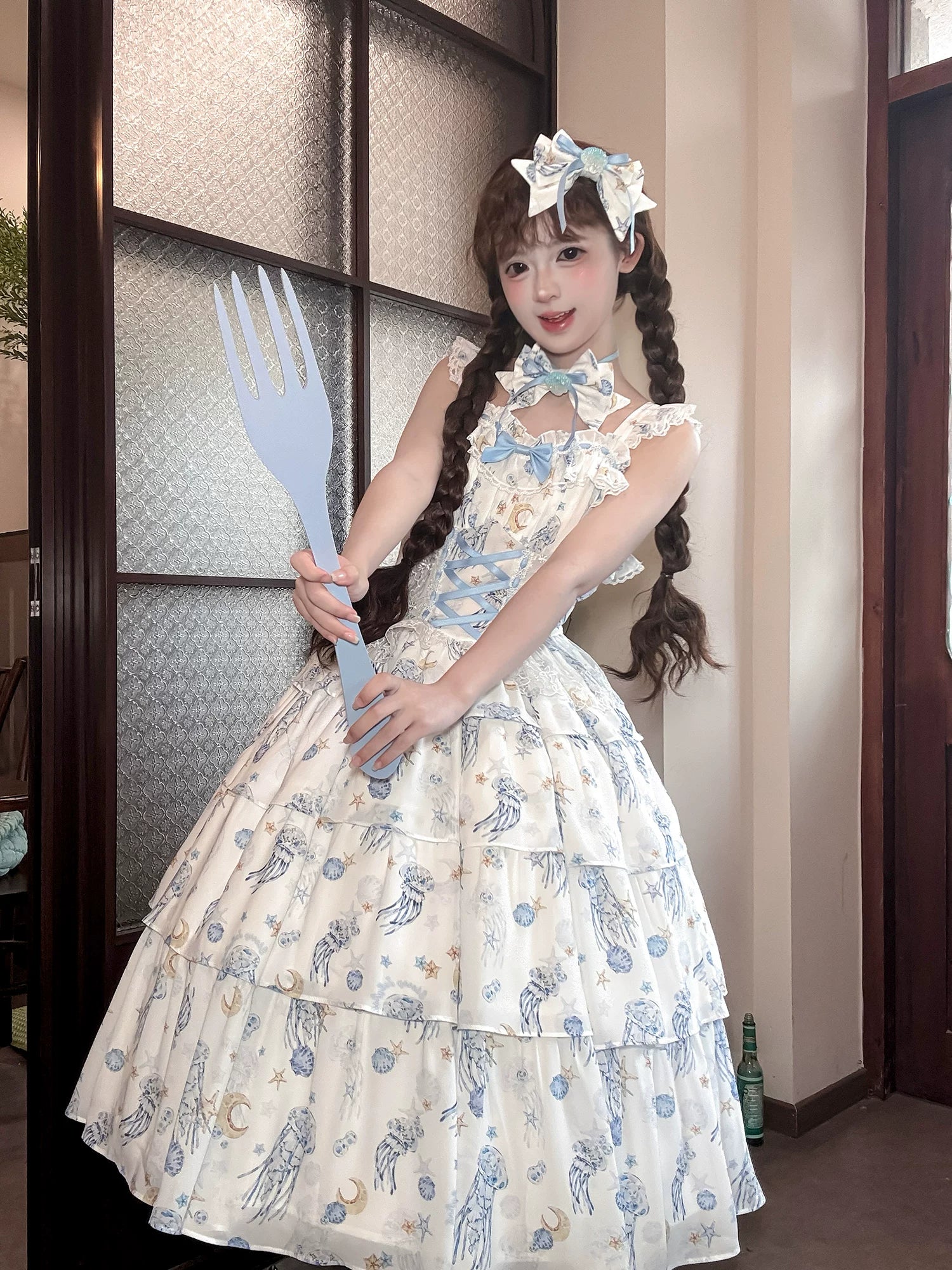 Starry Jellyfish - Printed Classic Lolita JSK Dress, Short Sleeve OP