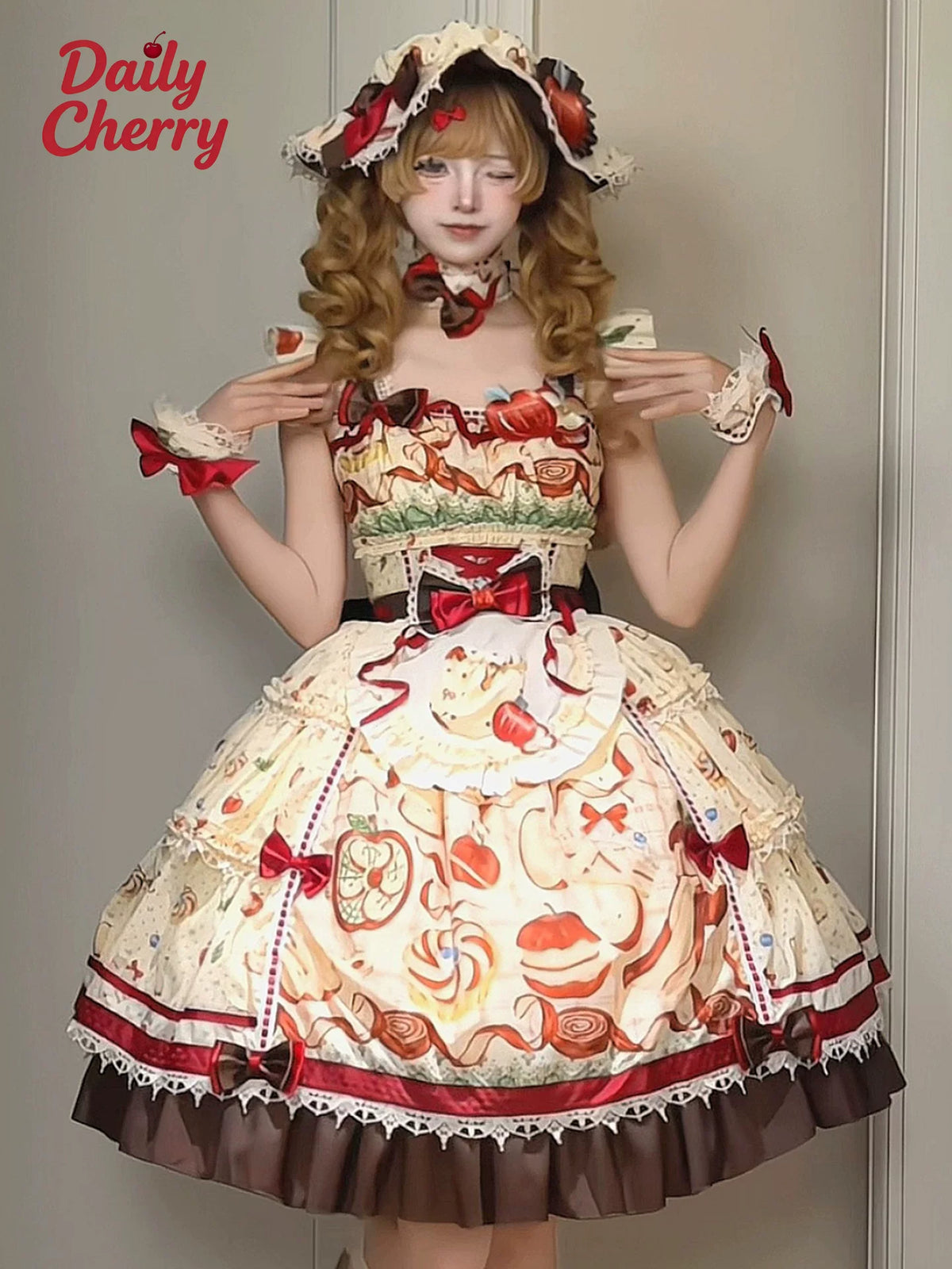 Maple Apple Tart - Sweet Lolita JSK Dress Set, Apple Pie Print 46100:875115