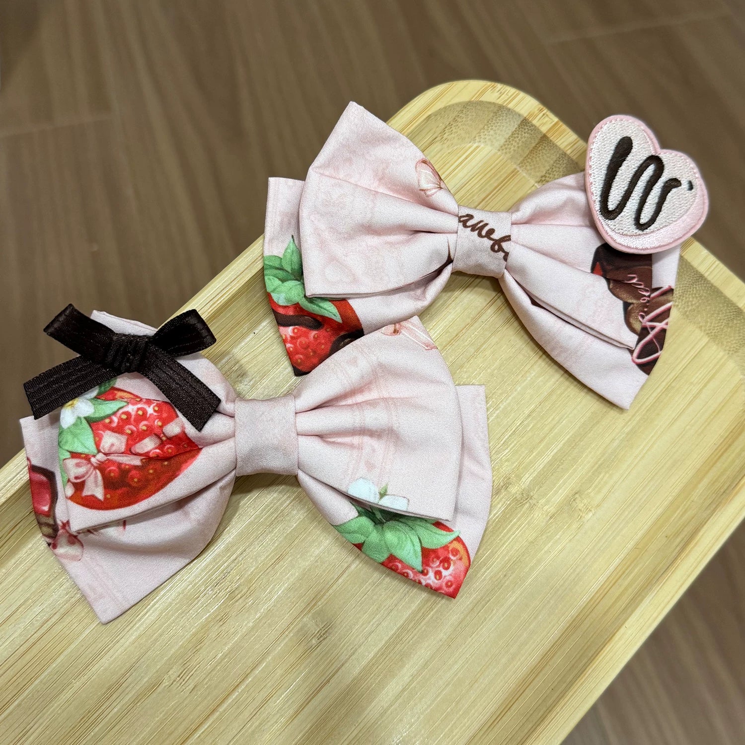 Strawberry Chocolate Lovers - Sweet Lolita Embroidered Printed Accessory A Pair of Pink Hairclips One Size