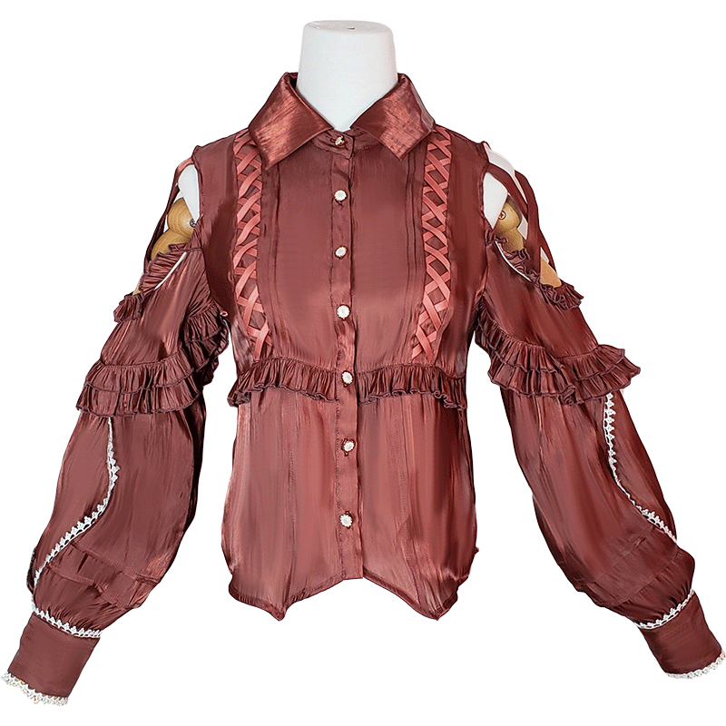 OCELOT - Lolita Blouse Yuelong Poem Long Sleeve Inner Shirt S red (recommend to buy one size bigger than your usual size)