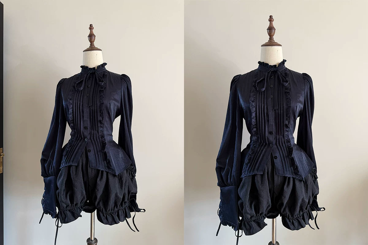 Misty Night Bell - Gothic Lolita Long Sleeve Blouse, Pintuck Placket