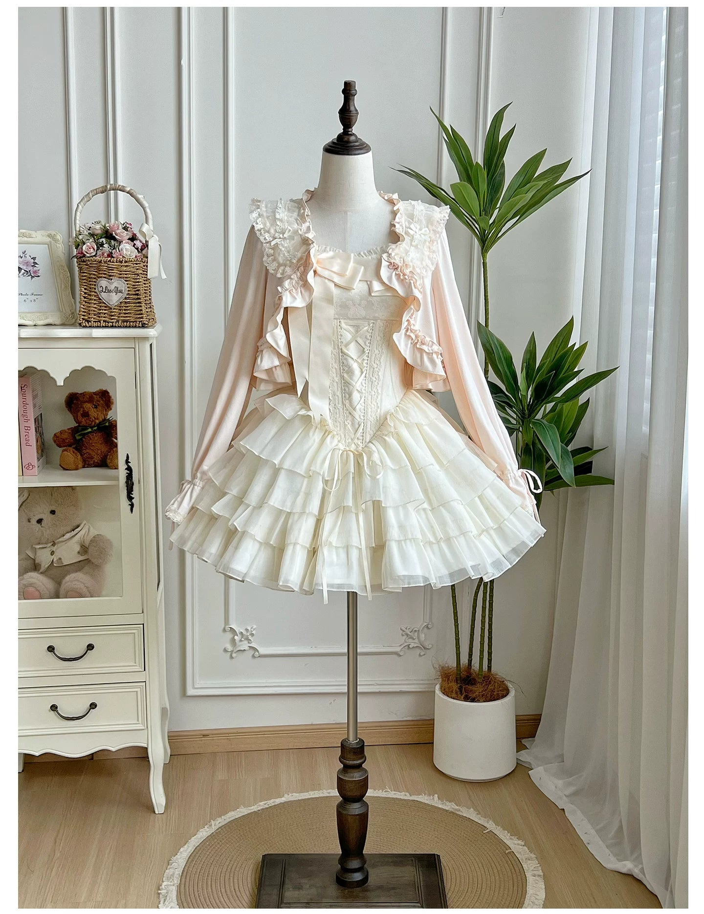 MistKiss Lily - Classic Lolita Tiered Hem JSK Dress, Fishbone Waist 45318:853783