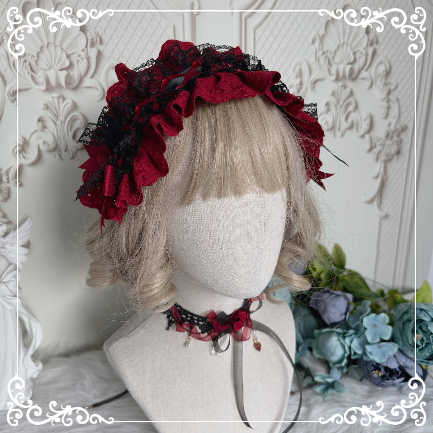 Chestnut Lolita~Gothic Lolita accessory Handmade Hairband red lace headband  