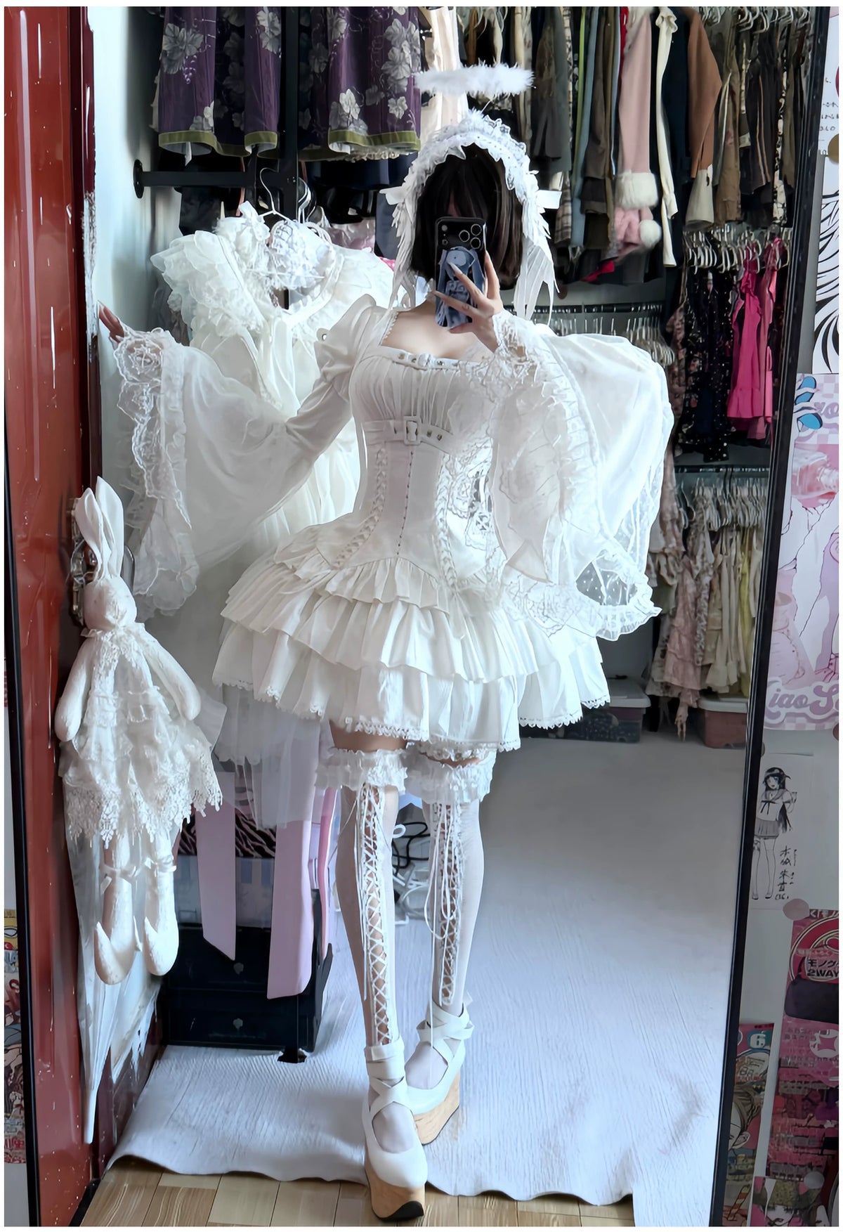 White Night Feather - Gothic Lolita OP Dress & Leg Warmers Set, Angel Cross Theme 46055:874006