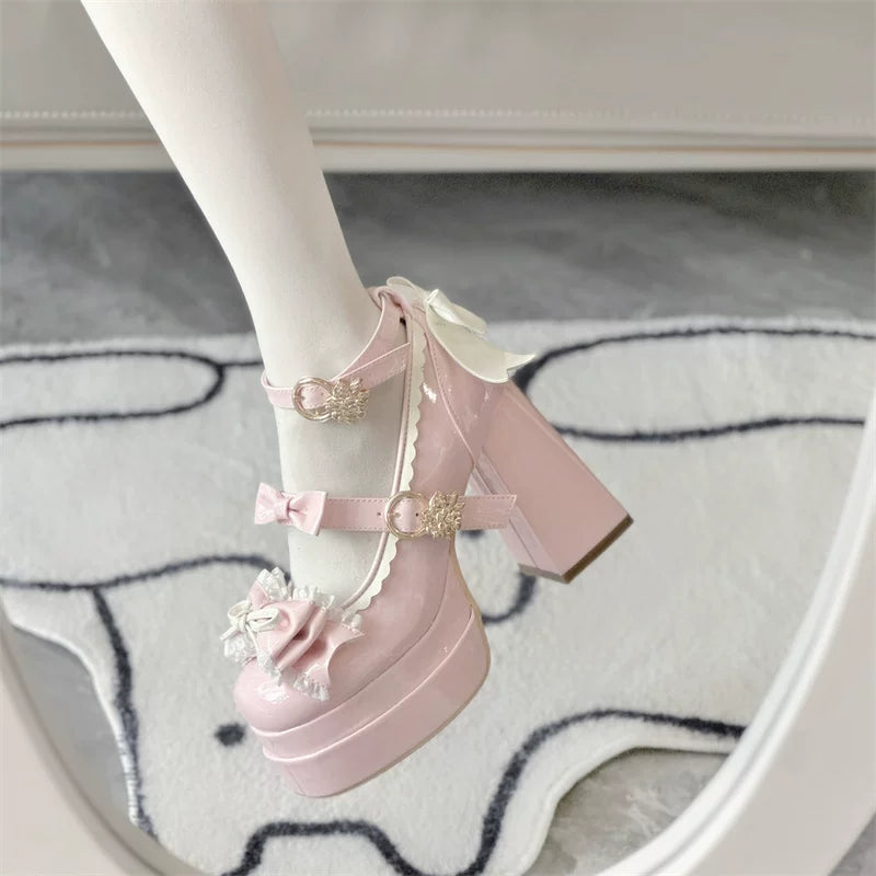 Dreamy Butterfly - Sweet Lolita Round Toe Heel Shoes, Bows & Ruffles (34 35 36 37 38 39 40) 45139:835975