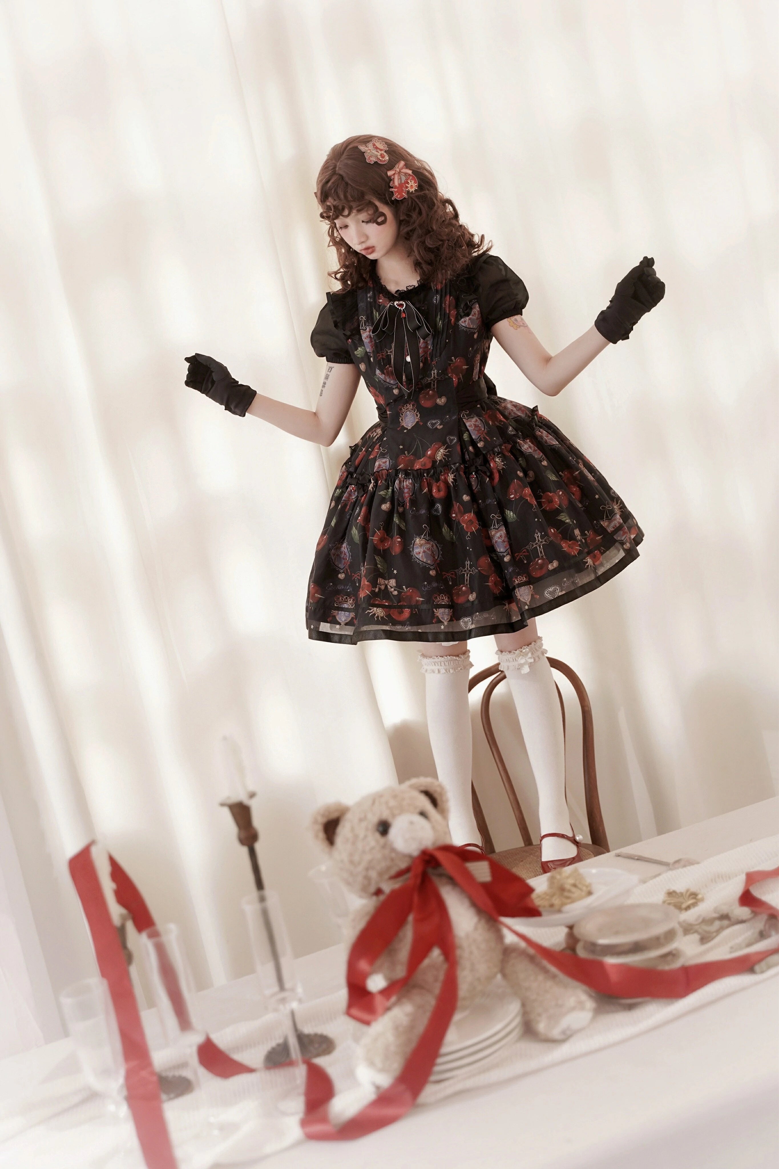 (Buy for me)Gloaming~Sweet Lolita Cherry print Short Sleeve OP and SK Set 28840:322662