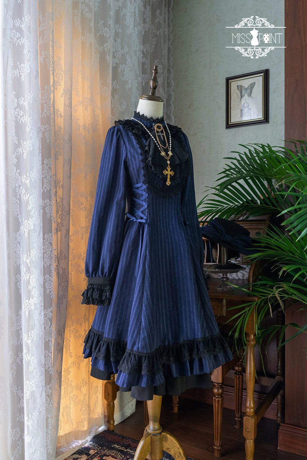 Miss Point - Perintz Manor - Gothic Lolita OP Long Sleeve Retro Lolita Dress 39904:643000