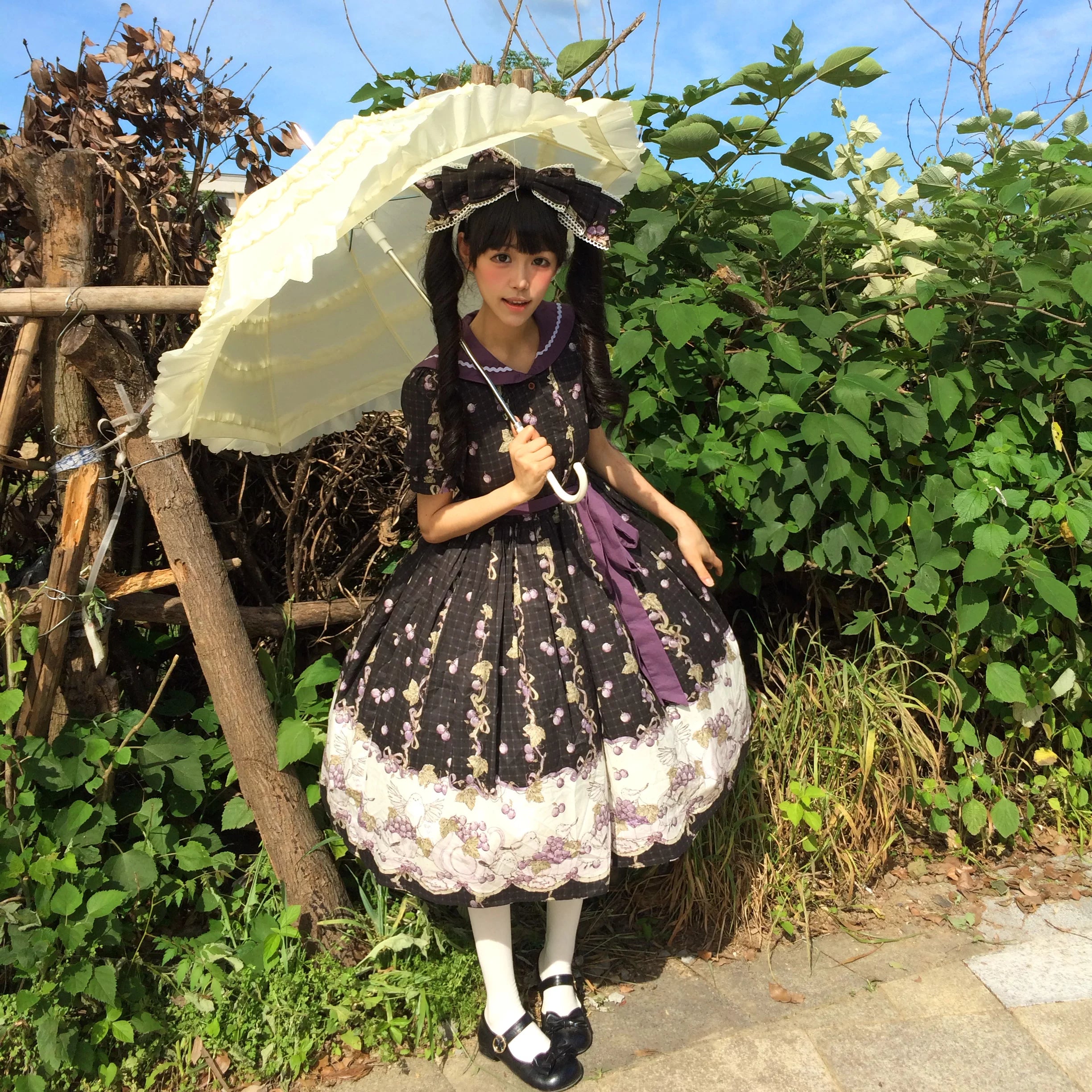 Grape Season - Cotton Classic Lolita Grape Printed OP & JSK Dress 45609:855206