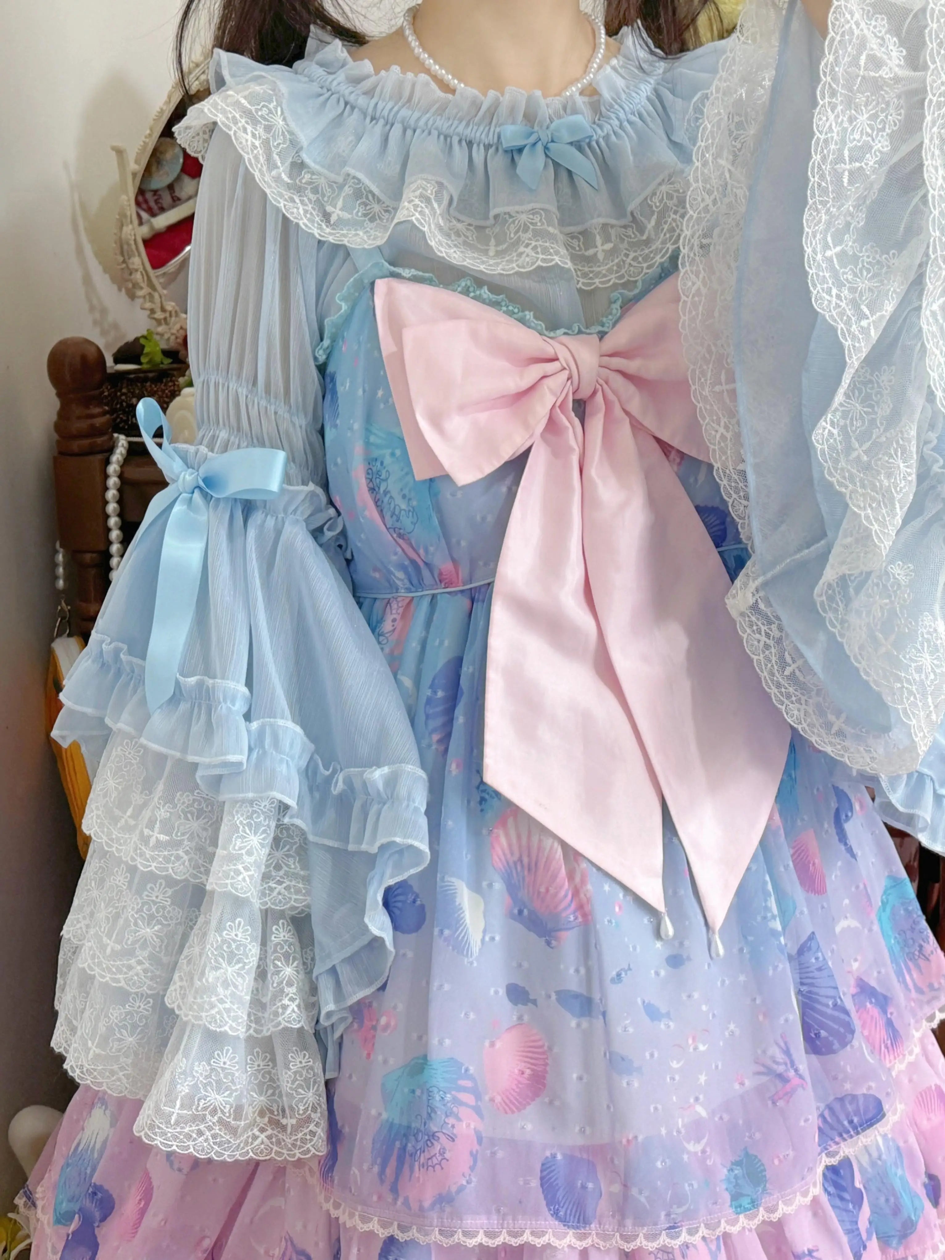 Vintage Lolita Hime Sleeve Blouse, Off-shoulder Design