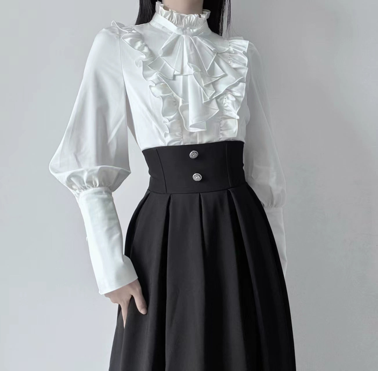 Nightingale Girl - Ode to Nobility - Gothic Lolita Mutton Sleeve Shirt, Detachable Jabot 44130:797086