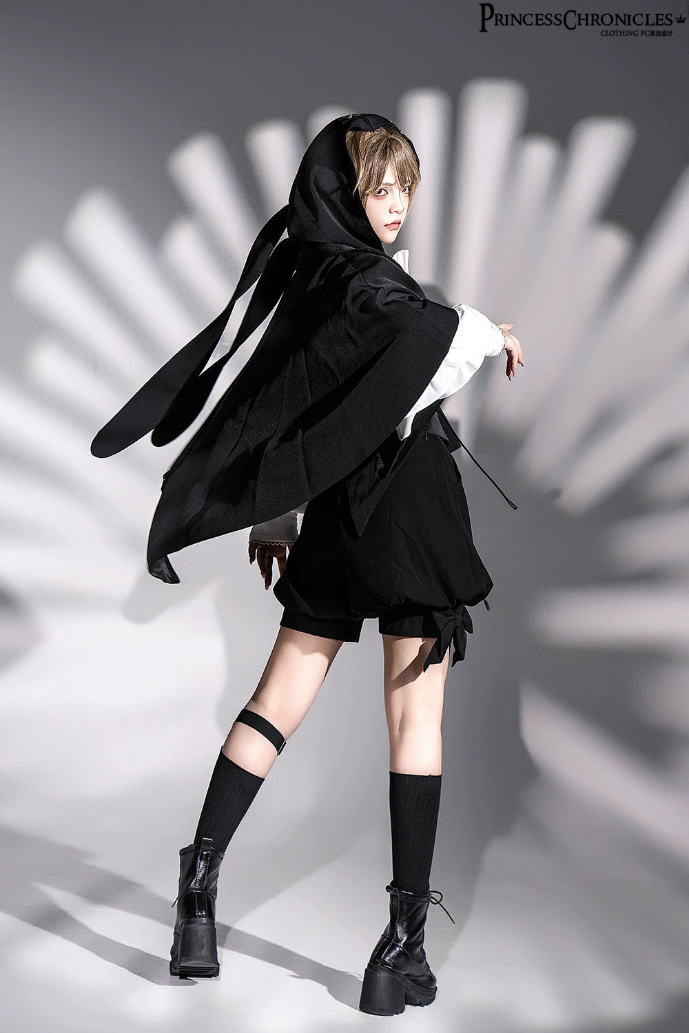 Princess Chronicles - Rabbit Feather - Black Ouji Lolita Vest Shorts Suit Prince Cloak Set