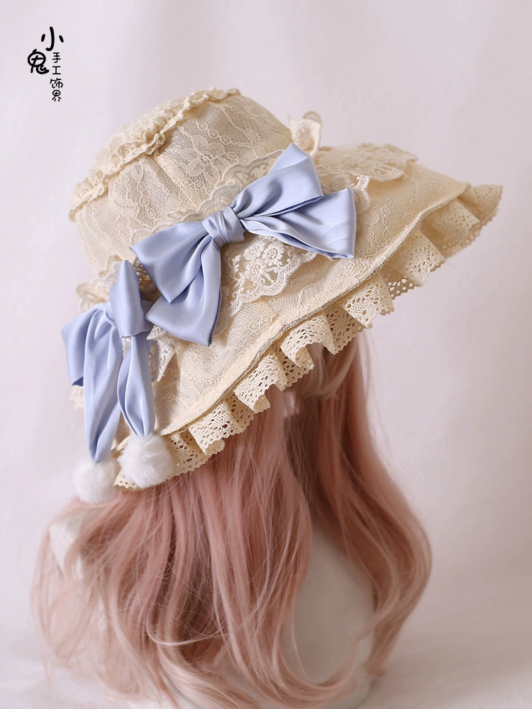 Xiaogui - Retro Lolita Hat Lace Handmade Doll Hat with Multicolor Bows