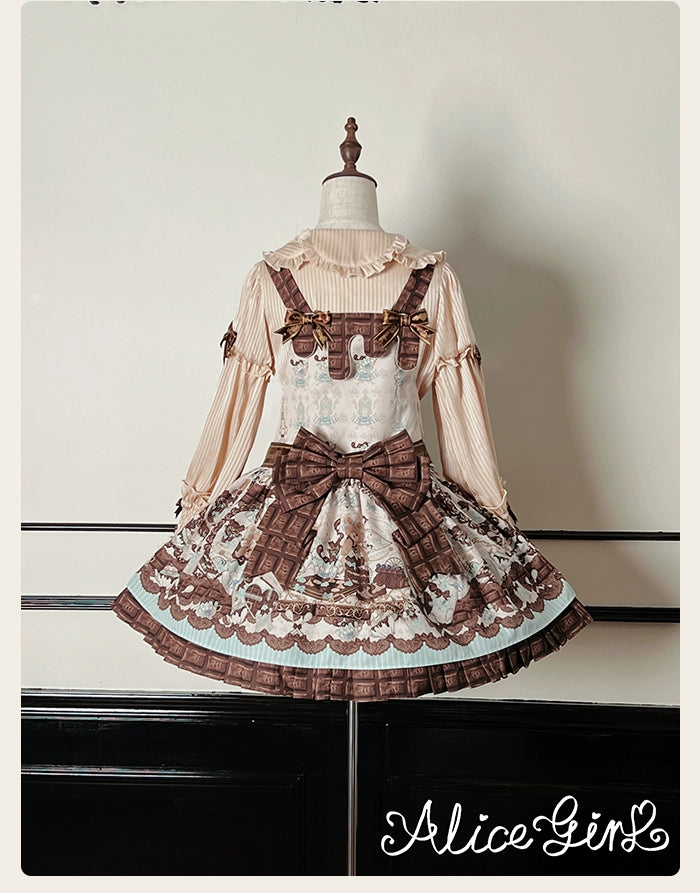 Alice Girl - Bear Chocolate Bar - Kawaii Lolita JSK & Salopette Dress 43851:787060