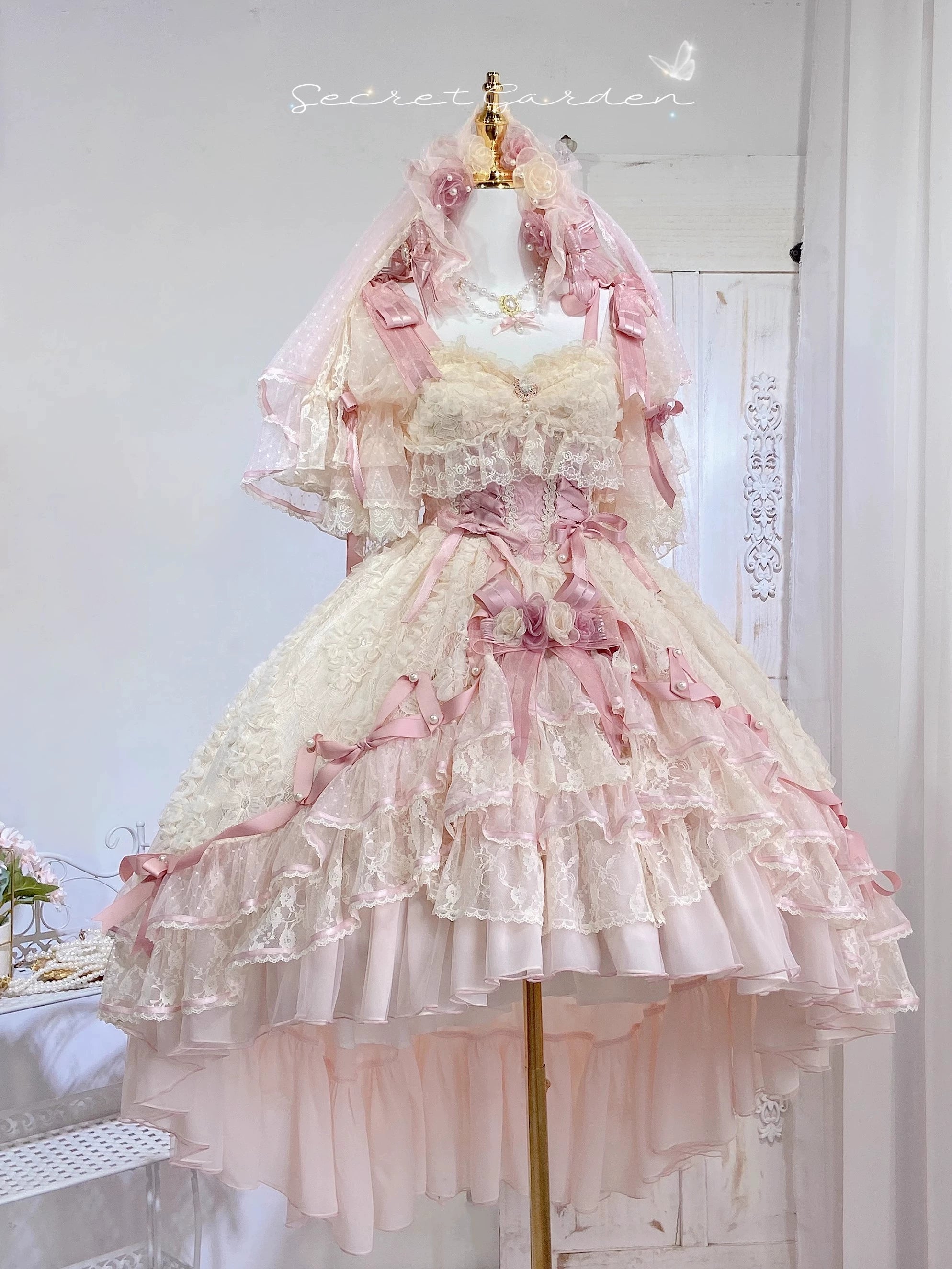 MieYe - Diana Rose - Bridal Lolita Dress Short Wedding OP with Accessories 41638:708736