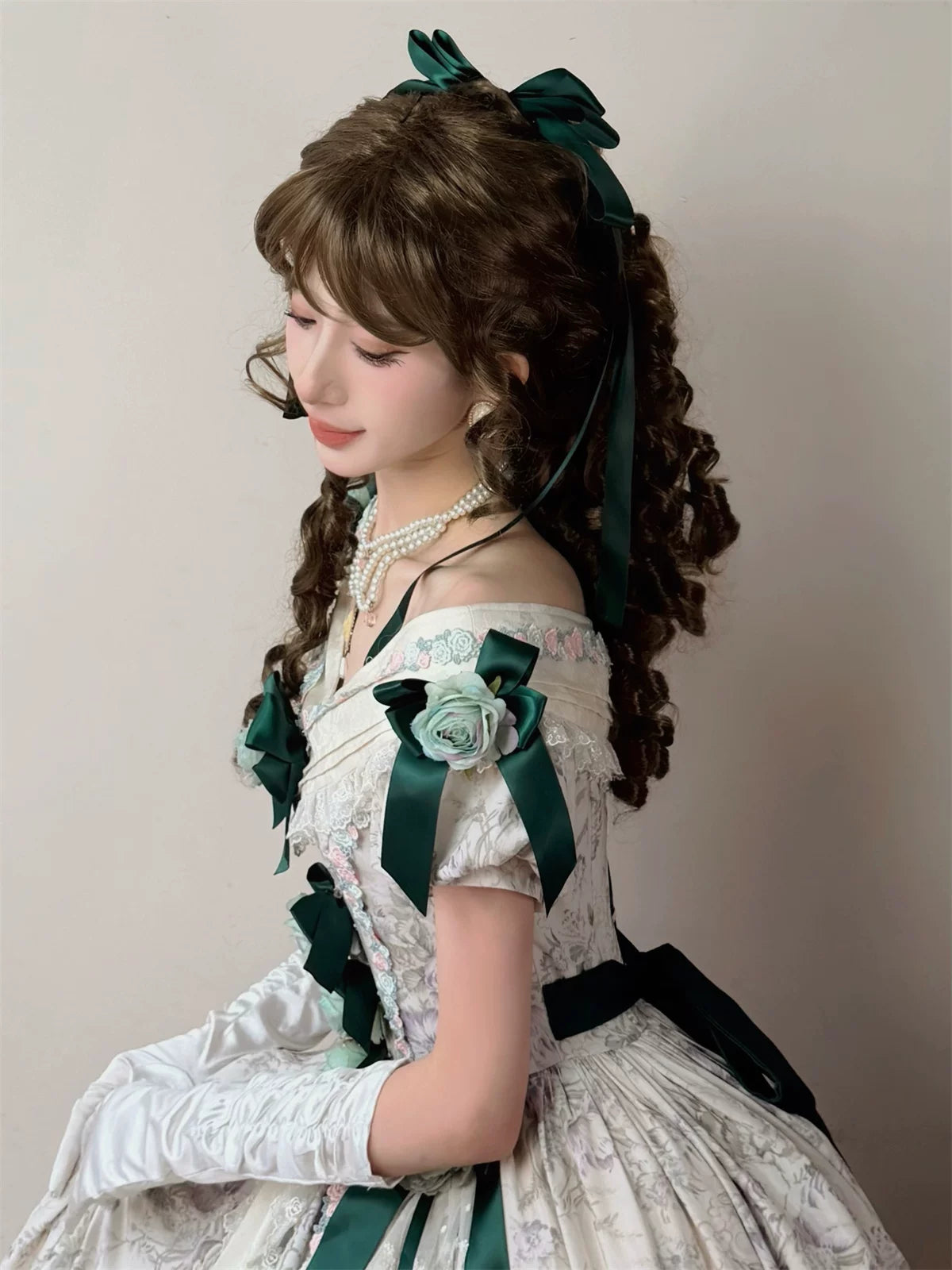 Dolota Flower Wall - Classic Lolita Floral OP Dress, Open Shoulder 44485:811105