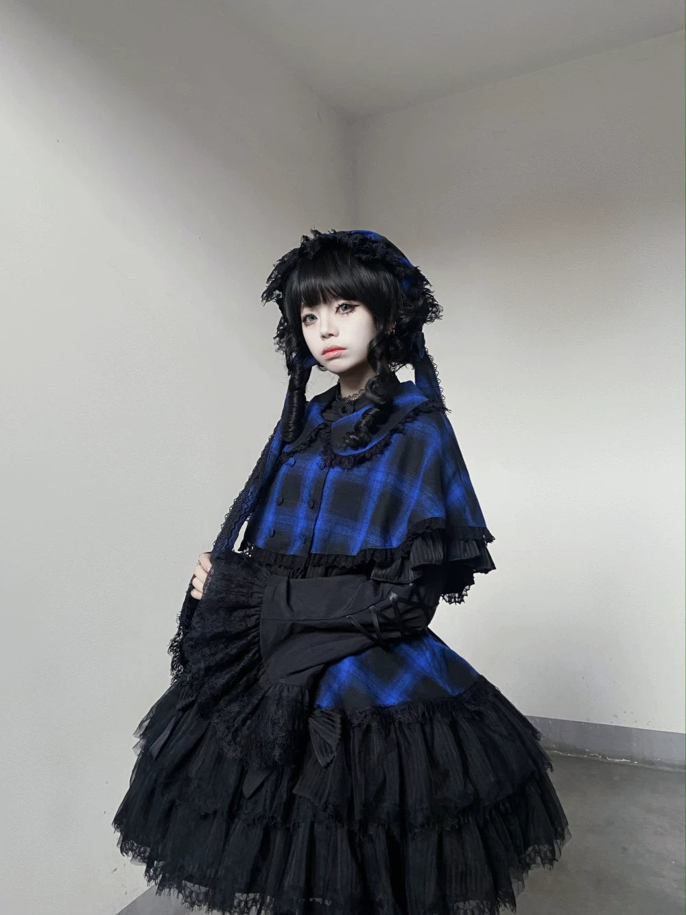 Frozen in time - Bunny Fantasy - Gothic Lolita JSK Dress Princess Sleeve Shirt Blue Plaid JSK Only XS
