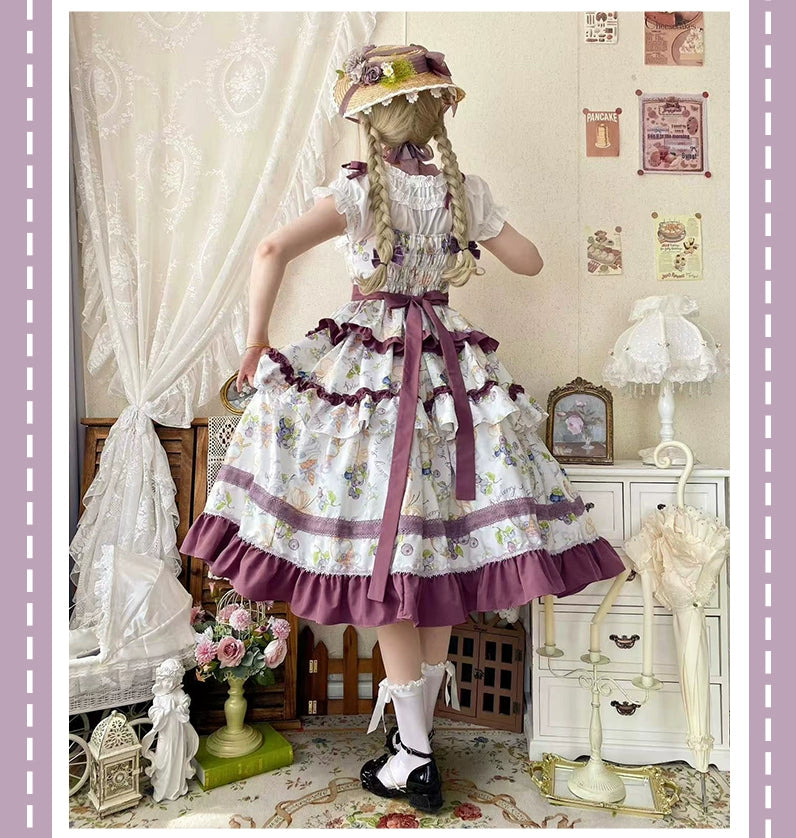 Qianmu - Blueberry Midsummer - Country Lolita Tiered JSK, Blueberry Print 44322:805573