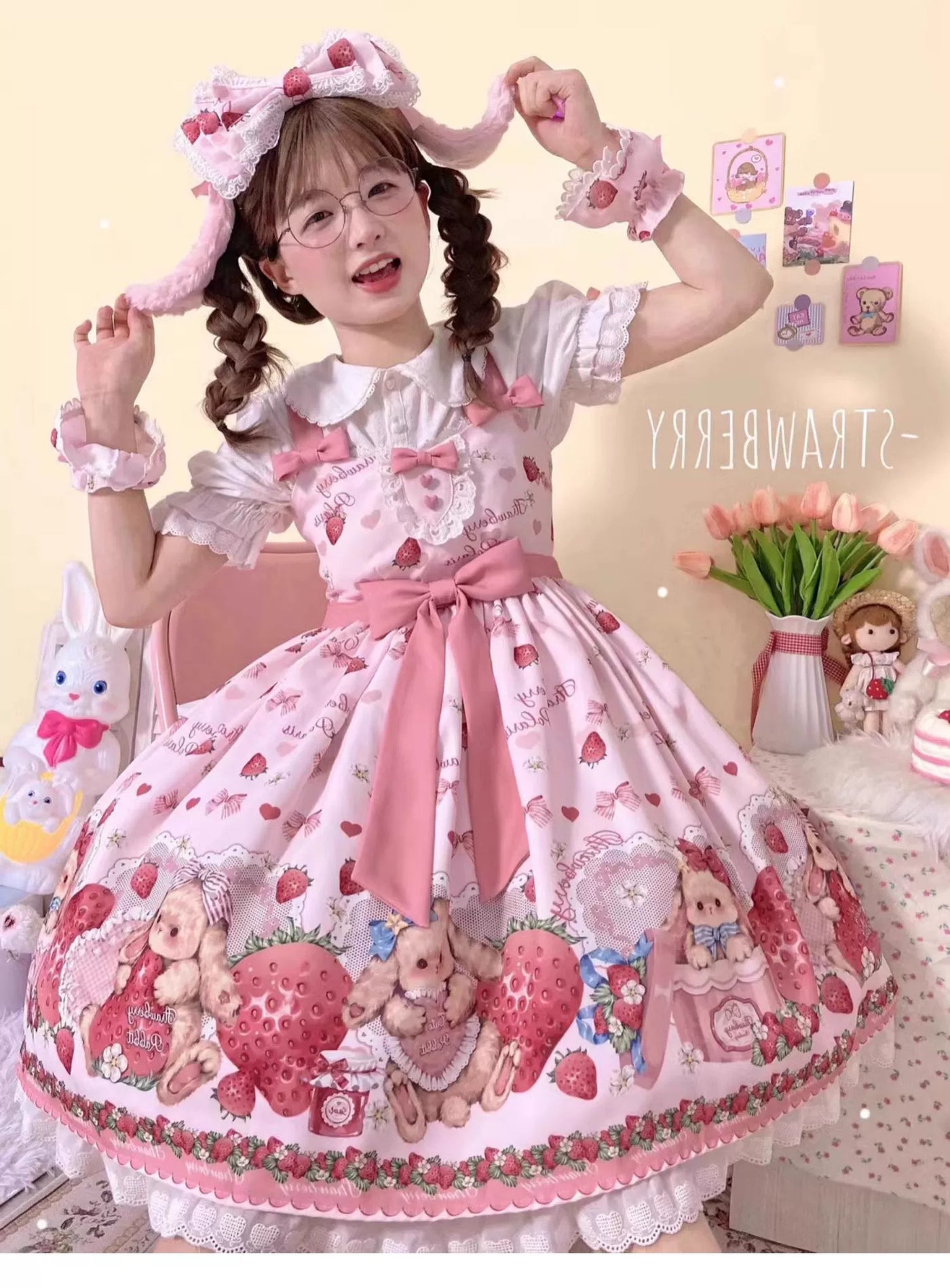 Yueele~Sweet Plus Size Lolita JSK Dress Set Pink Lolita Princess Dress Pink L 