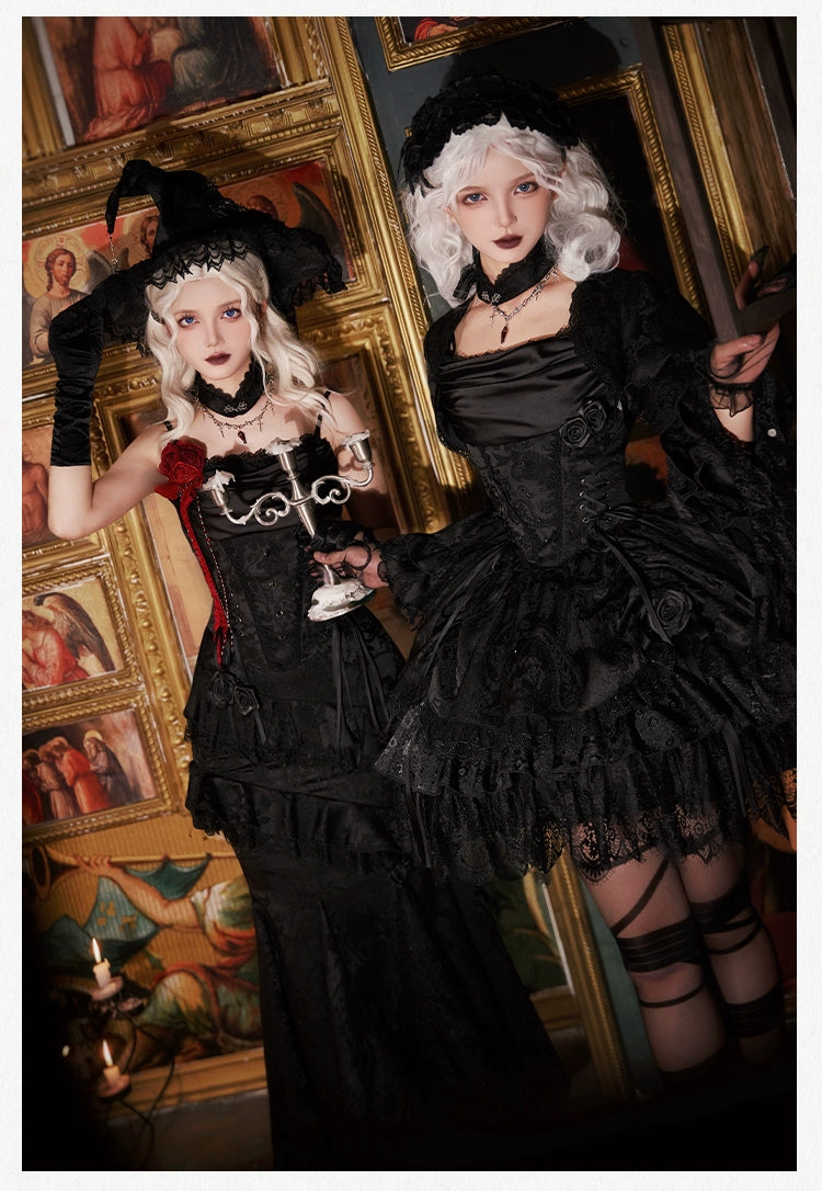 With PUJI - Letter and Poetry · Twilight - Black Gothic Lolita Skirt Set, Witch-Inspired