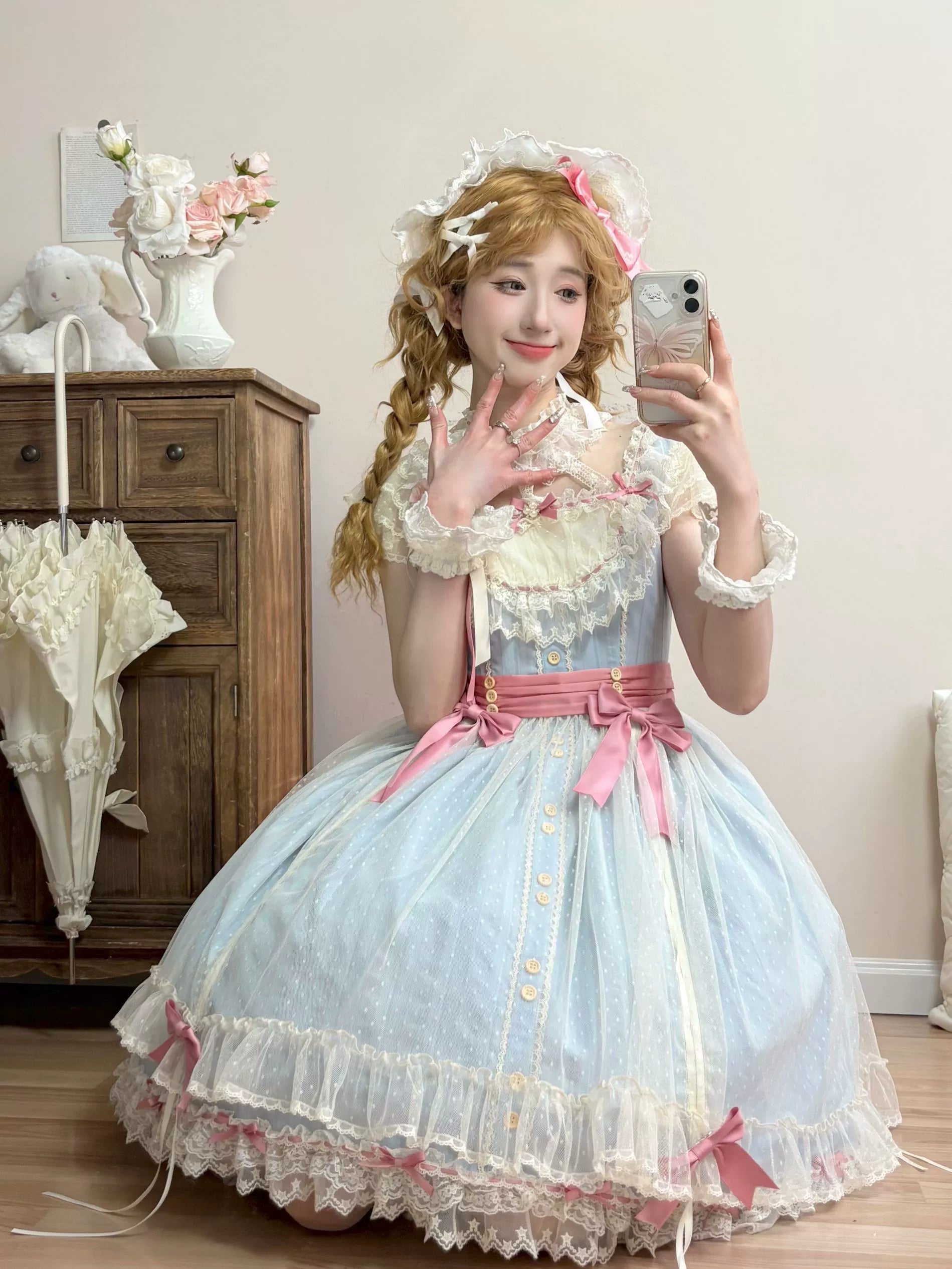 Uncle's Workshop - Fluttering Cherry Spring Strings - Cotton Sweet Lolita JSK Dress 42196:776717