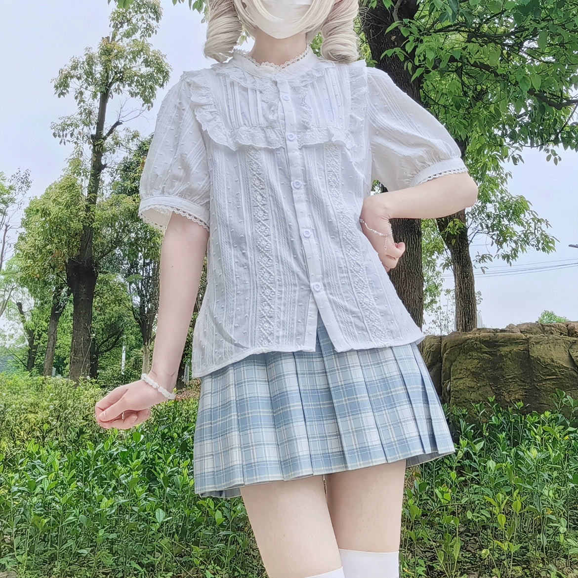 DMFS Lolita~Sweet Lolita Blouse Cotton Summer Short Sleeve Shirt 35844:505592